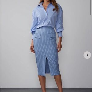 Blue pencil striped skirt
